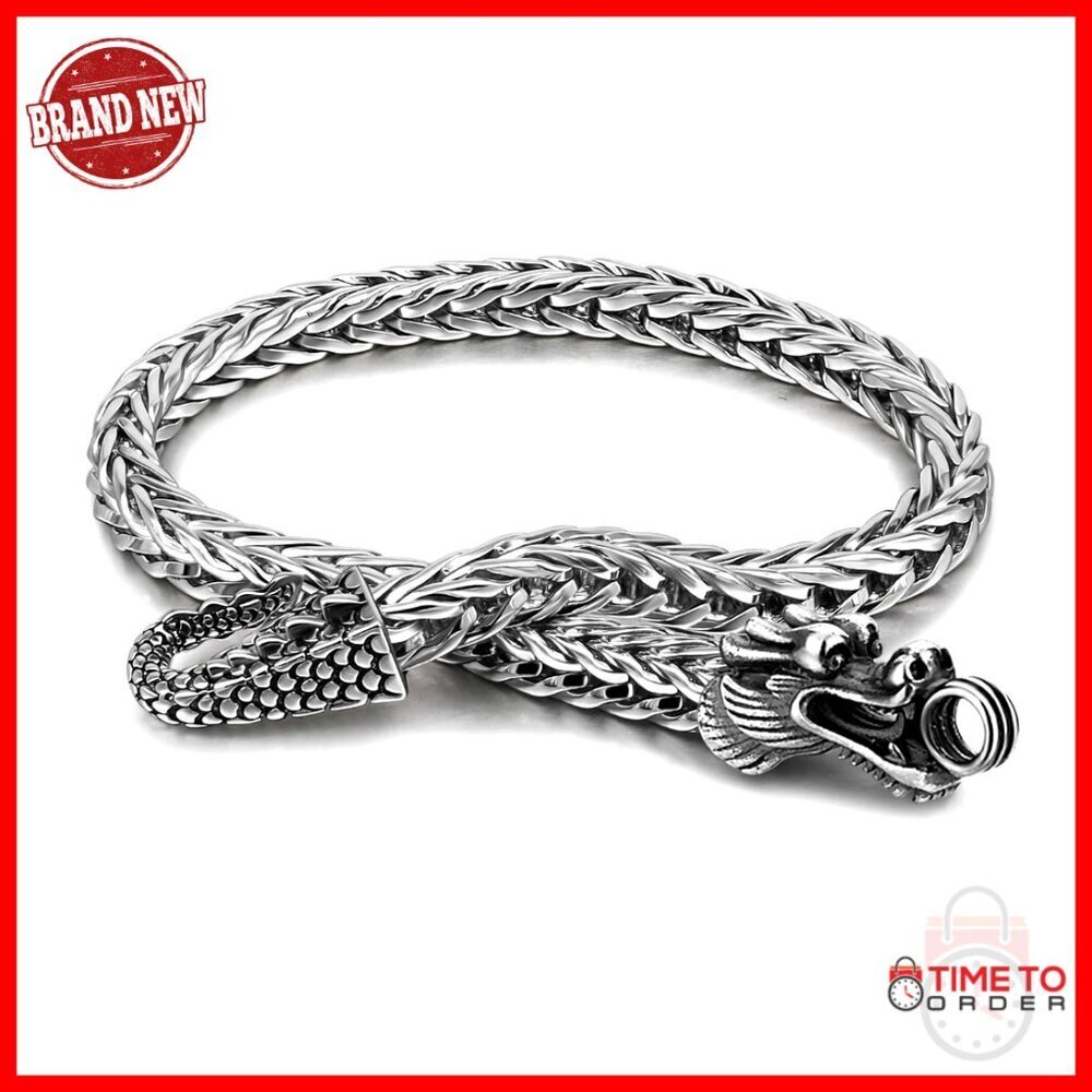 Sterling Silver Dragon Bracelet 7.5-9 Inch Franco Link Curb Chain Punk